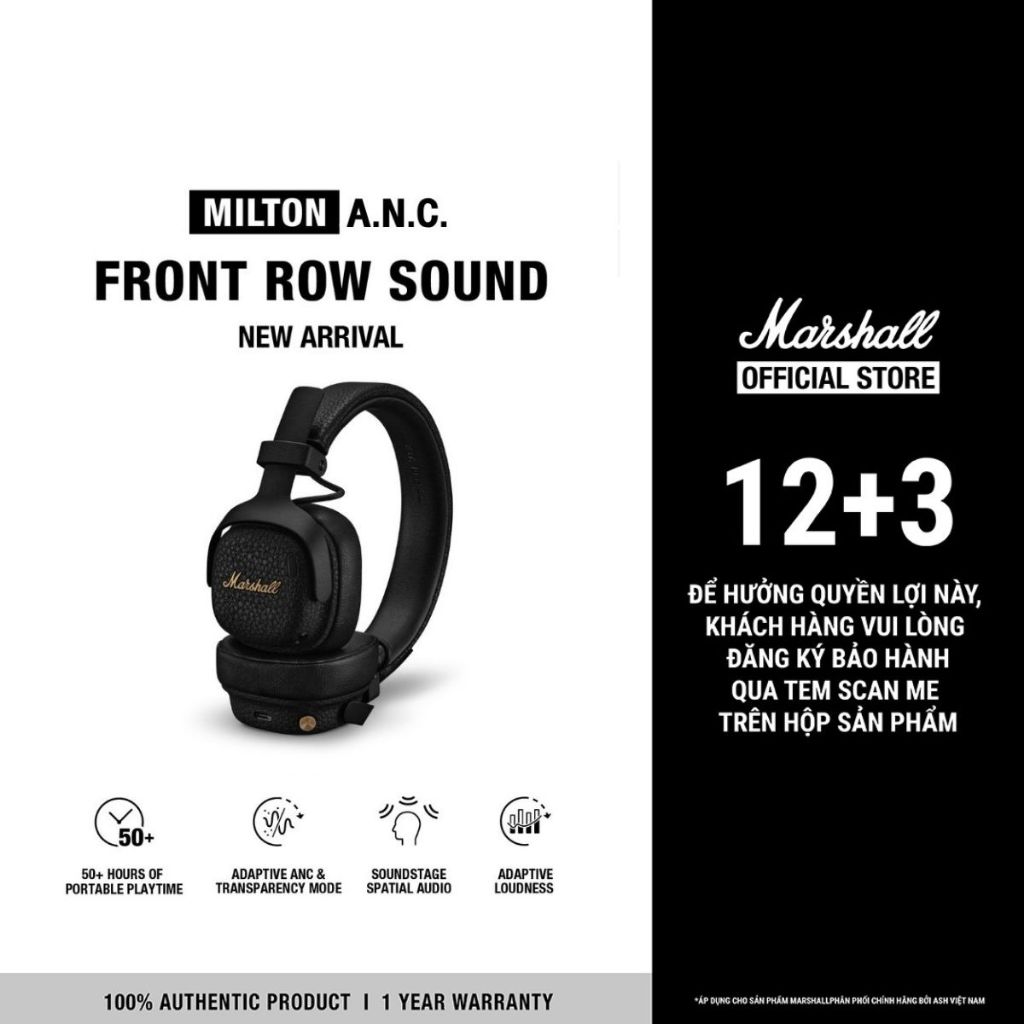 Tai Nghe Marshall Bluetooth Milton A.N.C - Pin lên đến 50 giờ - Bảo Hành Chính Hãng ASH 1 Đổi 1 | Shopee Việt Nam