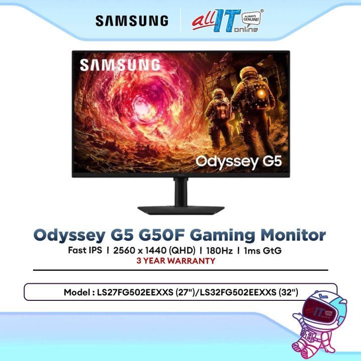 SAMSUNG Odyssey G5 G53F 27" @200Hz / G50F 27" & 32" @180Hz QHD Fast IPS Gaming Monitor | 1ms | HDR 10 | FreeSync