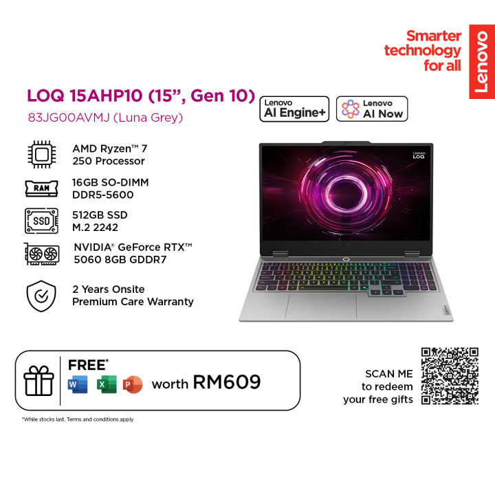 LENOVO LOQ 15.6" FHD (R7 250/16GB DDR5/512GB SSD/RTX5060 8GB/W11H/2YW/ FOC BACKPACK) 83JG006LMJ 83JG00AVMJ