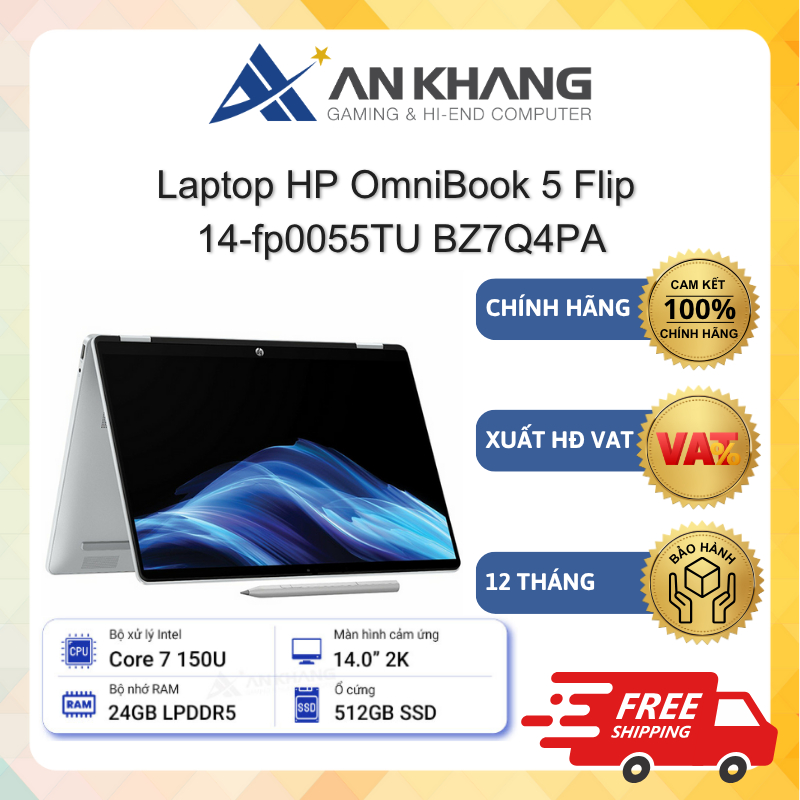 Laptop HP OmniBook 5 Flip 14-fp0055TU BZ7Q4PA (Core 7-150U,24G,512GSSD,14.0T WUXGA,W11SL,Office) Chính hãng BH 12 Tháng | Shopee Việt Nam