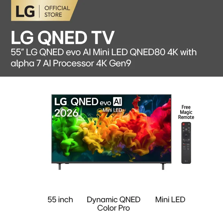 55 inch LG QNED evo AI Mini LED QNED80 4K Smart TV 2026 | Lazada Malaysia