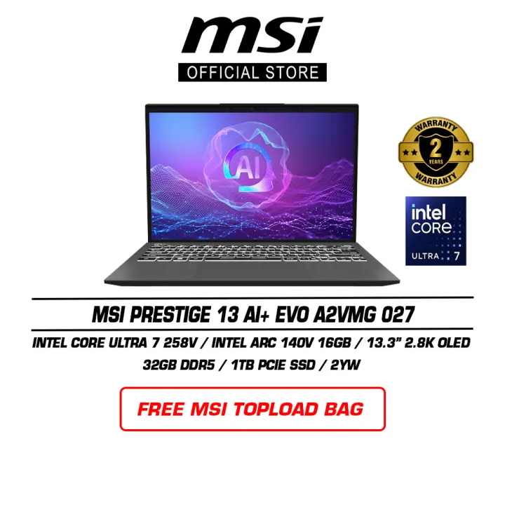 MSI Prestige 13 AI+ Evo A2VMG 027 (13.3" 2.8K OLED | Intel Core Ultra 7 258V | 32GB DDR5 | 1TB SSD | Intel Arc | Win 11 | Ms Office | 2 Years Warranty) | Lazada Malaysia