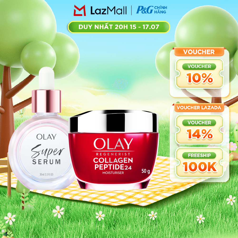 Combo 2 SUPER SERUM OLAY SỨC MẠNH TỪ 5 DƯỠNG CHẤT TRONG 1 - Chai 30ML Và Kem Dưỡng Ẩm OLAY COLLAGEN Peptide24 50G