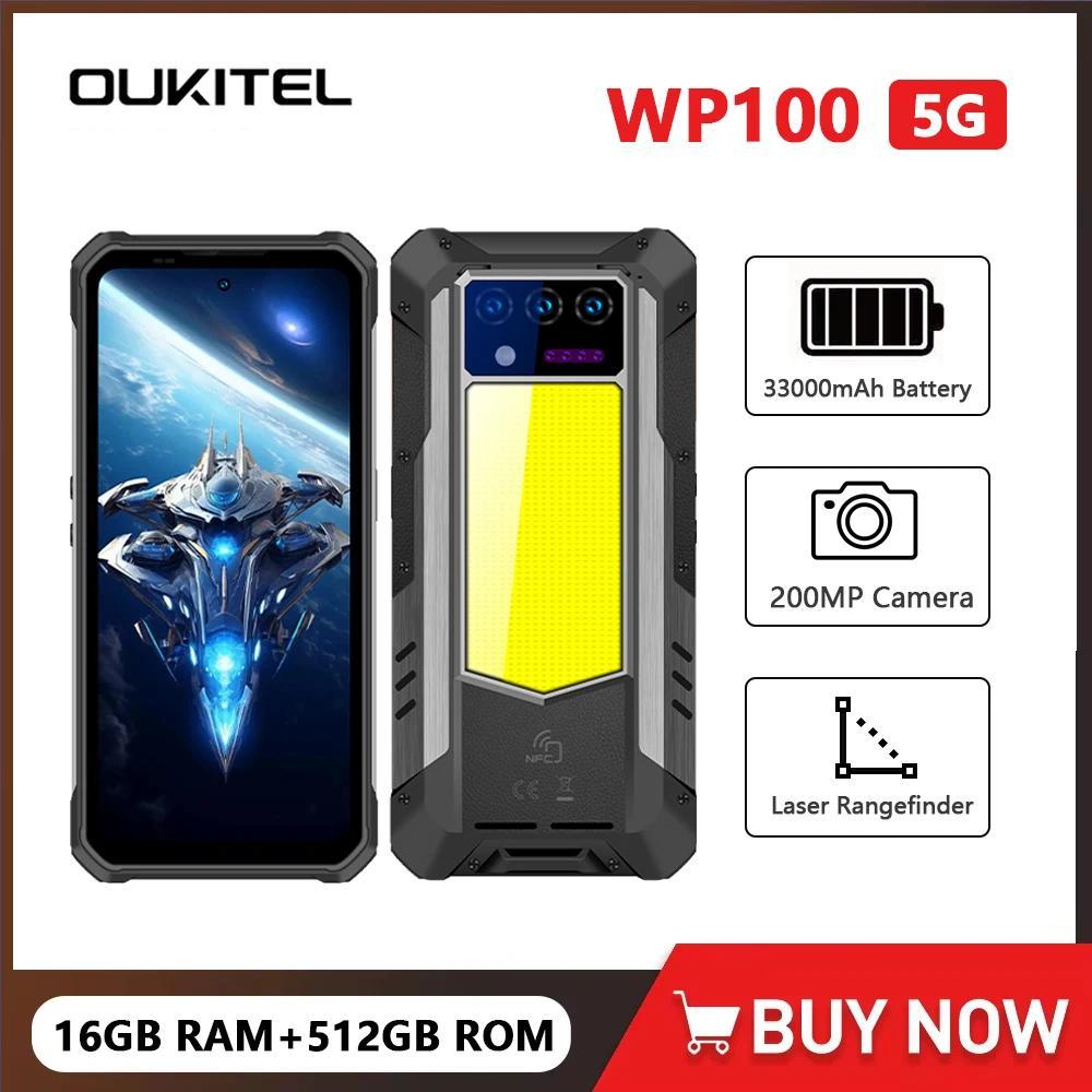 Oukitel WP100 Rugged Phone 33000mAh Battery Built-in Laser Rangefinder 6.8 Inch 16GB RAM+512GB ROM Mobile Phone 200MP