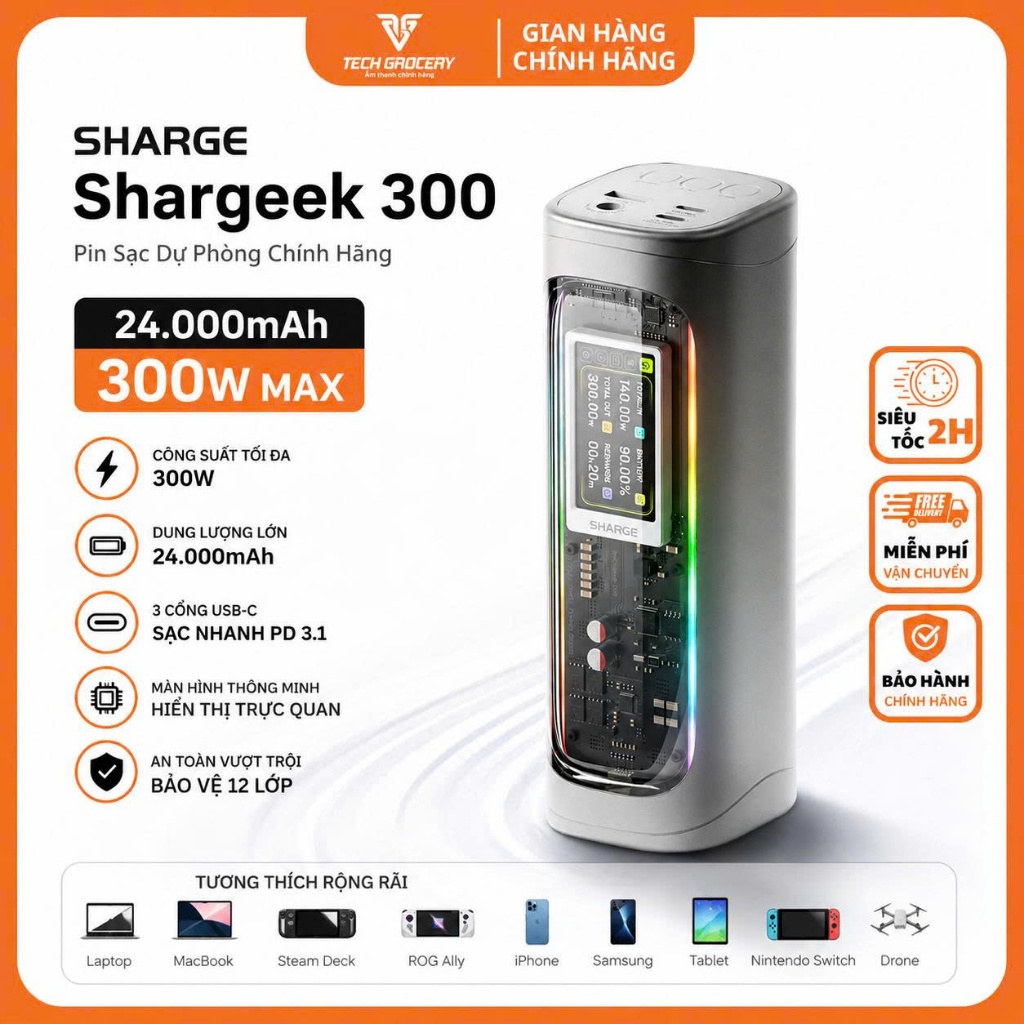 [Sharge 300] Pin Sạc Dự Phòng SHARGE Shargeek 300 Chính Hãng 24.000mAh 300W | Chuẩn 3C CE | Bảo Hành 24 Tháng | Shopee Việt Nam