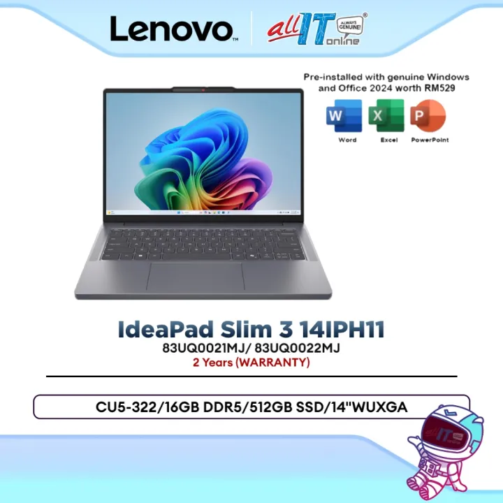 Lenovo IdeaPad Slim 3 14IPH11(83UQ0021MJ/83UQ0022MJ) Laptop CU5-322/16GB DDR5/512GB SSD/14"WUXGA
