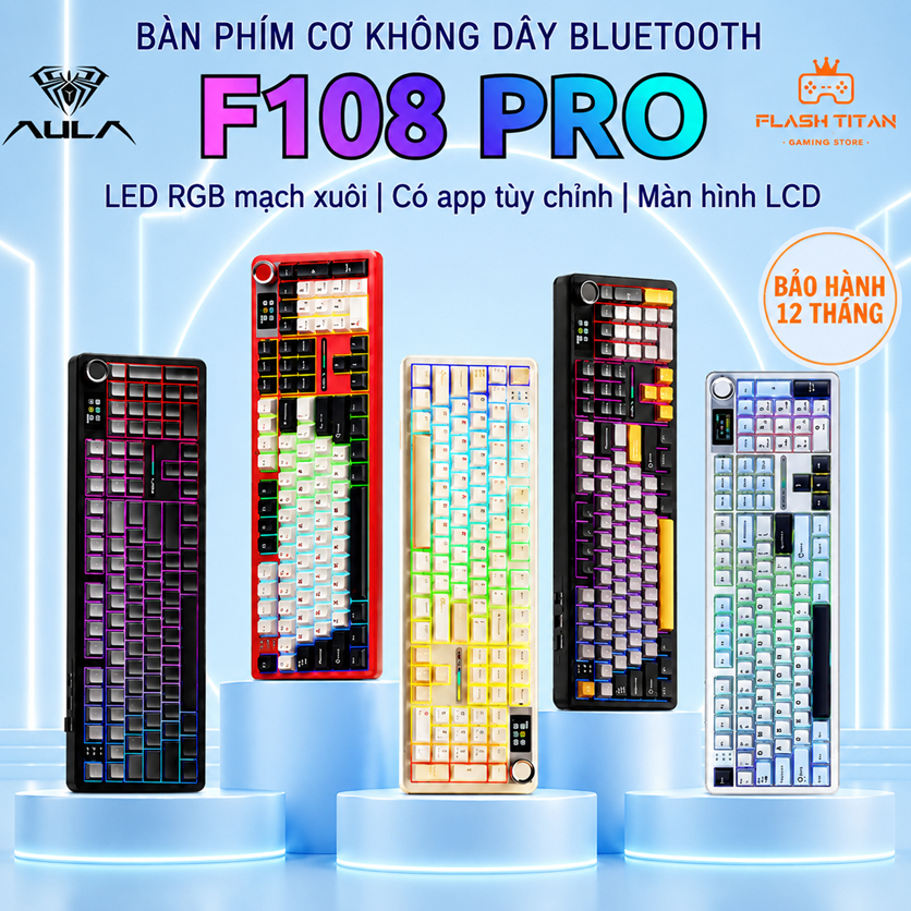 Bàn Phím Cơ Không Dây AULA F108 PRO Fullsize Kết Nối Bluetooth Dùng Cho PC, Laptop Chơi Game Văn Phòng, Có màn hình LCD | Shopee Việt Nam