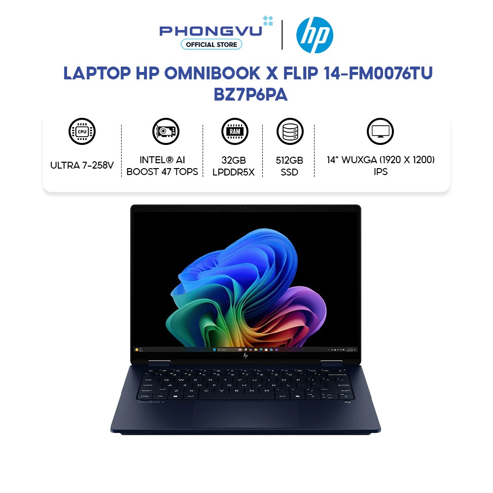 Laptop HP OmniBook X Flip Ultra 7-258V - RAM 32GB - 512GB SSD - Win 11 + Office - Bảo hành 12 tháng | Shopee Việt Nam