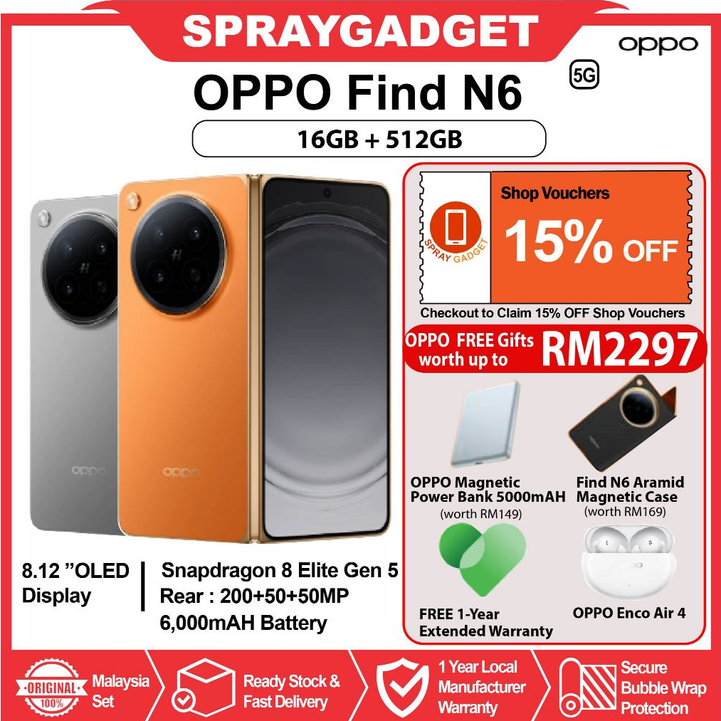 [NEW] OPPO Find N6 (16GB RAM + 512GB ROM) Foldable l Co - developed with HASSELBLAD l Al Phone | Shopee Malaysia