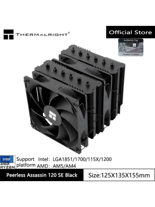 Thermalright | Thermalright Peerless Assassin 120 SE Full Black CPU Radiator 6 Heatpipes Blackened Nano Coating Dual Tower Dual Fan 4PIN PMW
