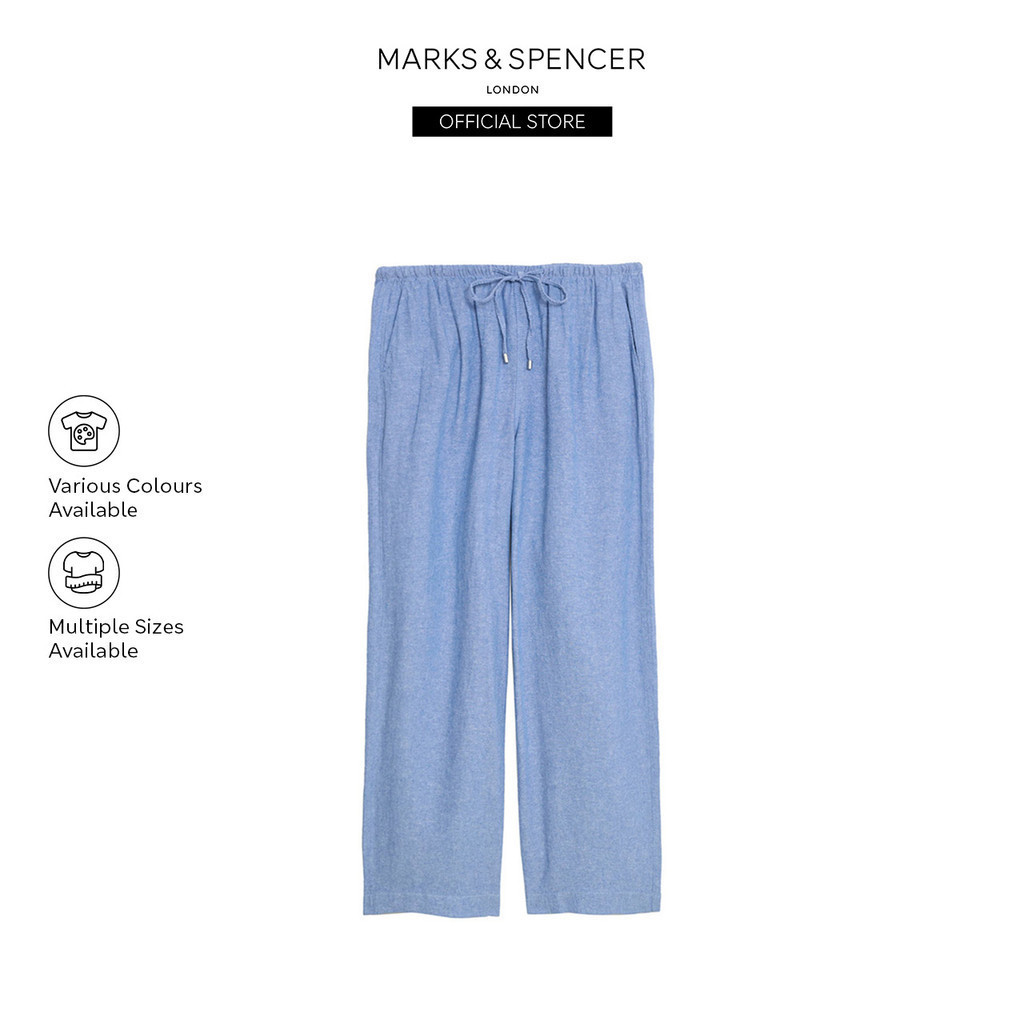 M&S Linen Blend Wide Leg Trousers - T57/8055 | Shopee Malaysia