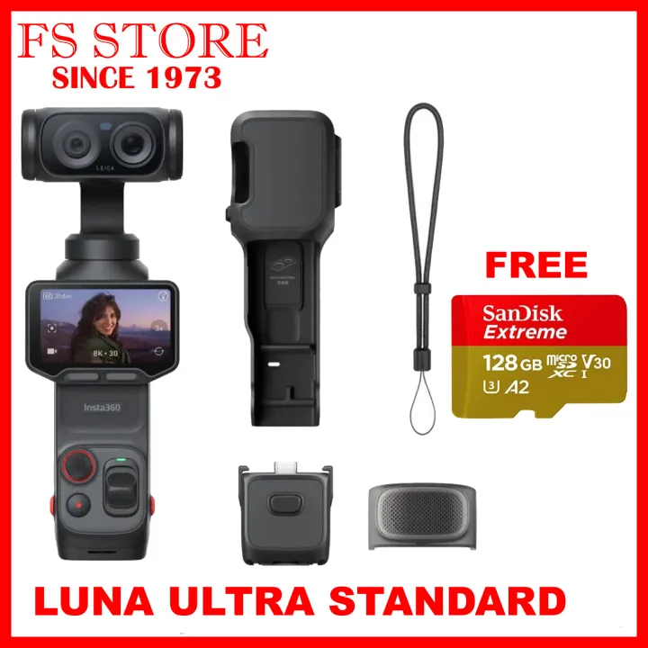 INSTA360 LUNA ULTRA DUAL LENS 8K GIMBAL CAMERA CO-ENGINEERED WITH LEICA FREE EXTREME 128GB MICRO SD
