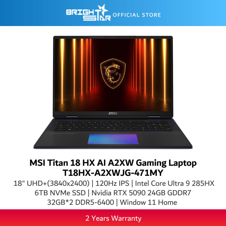 MSI Titan 18 HX AI A2XWJG 471 (18" UHD+ IPS 120Hz/U9-285HX/64GB DDR5/6TB SSD/RTX5090/Win11/2Y) | Lazada Malaysia