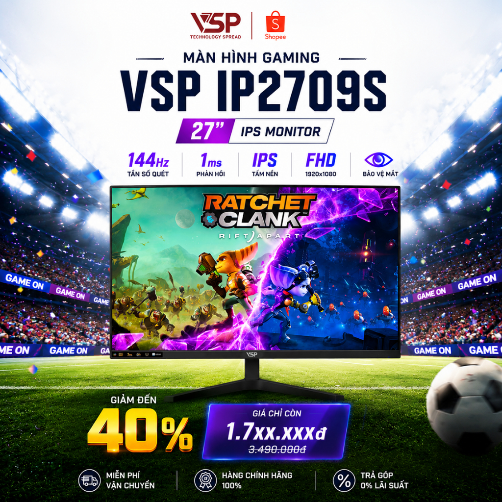 Màn hình VSP IP2709S Black 27inch Full HD IPS 144Hz 1ms Phù hợp làm văn phòng, giải trí (Bảo hành 3 năm toàn quốc) | Shopee Việt Nam