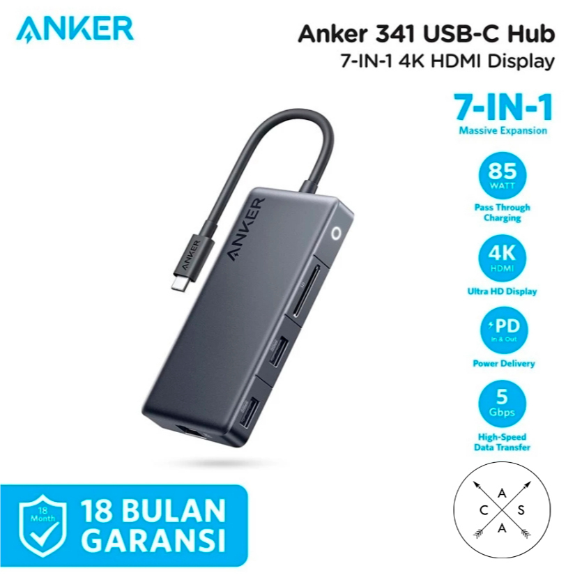 Anker 341 USB-C HUB 7-in-1 PD 100W Ethernet RJ45 USB-A SD Card - A8348 | Shopee Malaysia