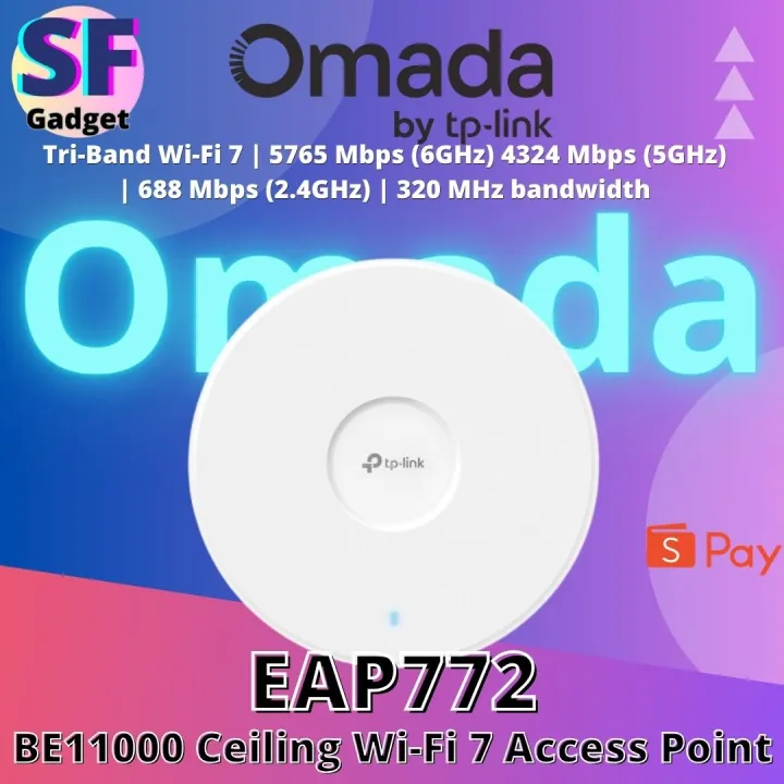 TP-Link Omada EAP772 BE11000 Ceiling Access Point Tri-Band Wi-Fi 7 | 5765 Mbps (6GHz) 4324 Mbps (5GHz) | 688 Mbps (2.4GH