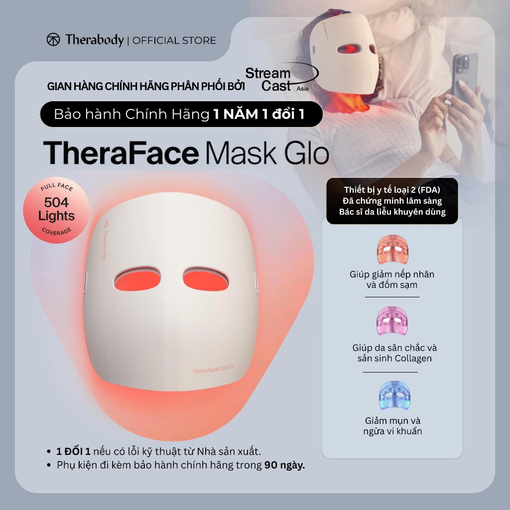 THERABODY Mặt nạ ánh sáng sinh học TheraFace Mask Glo, 504 LED, 3 Chế Độ Ánh Sáng, Đã Đăng Ký FDA Hòa Kỳ _Bảo hành 1 Năm | Shopee Việt Nam