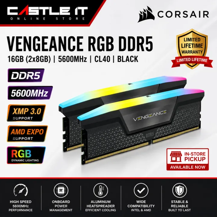 Corsair Vengeance RGB DDR5 16GB 5600MHz CL40 Black Desktop RAM XMP EXPO CMH16GX5M2B5600Z40 | Lazada Malaysia