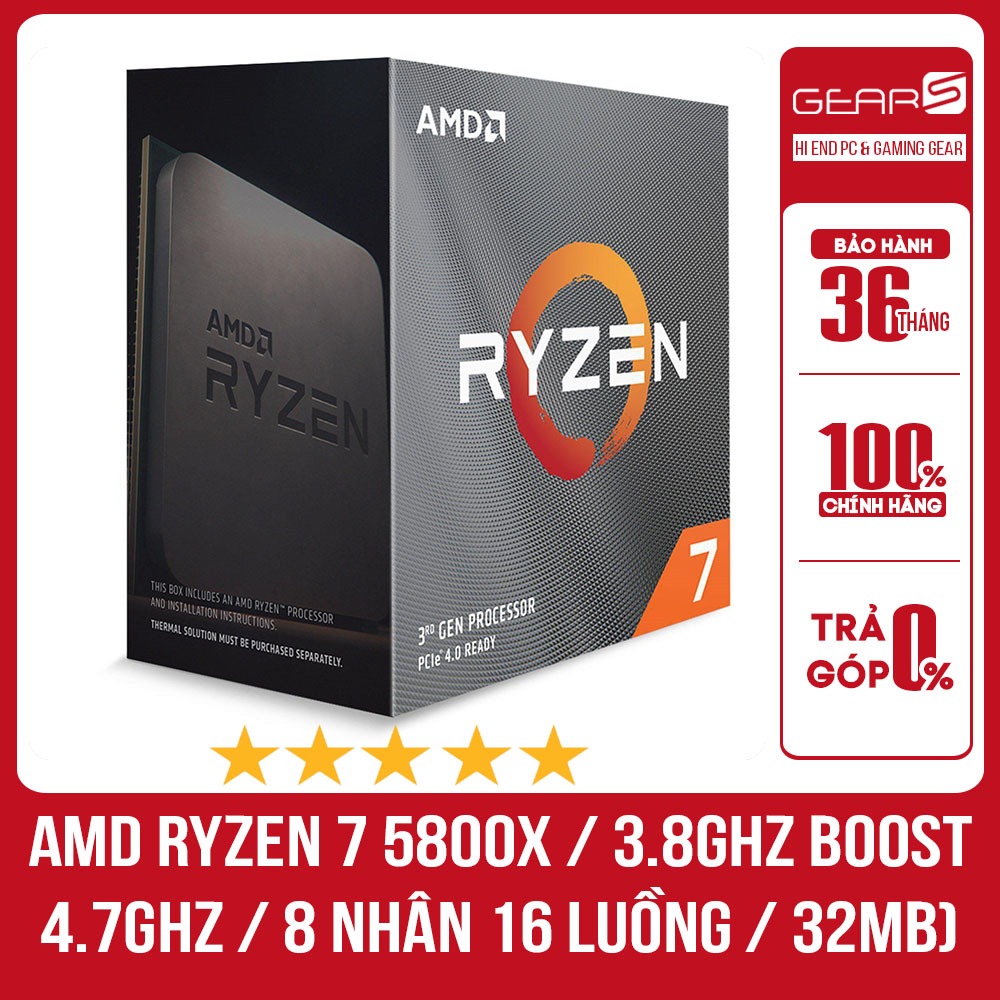 [FULL VAT] Bộ vi xử lý AMD Ryzen 7 5800X / 3.8GHz Boost 4.7GHz / 8 nhân 16 luồng / 32MB / AM4 - Bảo hành 36 Tháng | Shopee Việt Nam