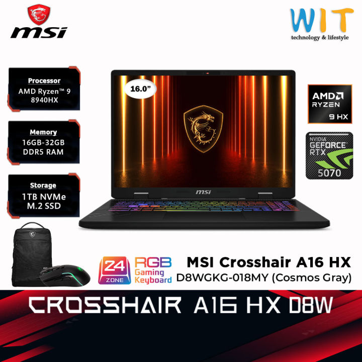 MSI Crosshair A16 HX D8WGKG-018 /D8WFKG-019 (AMD Ryzen 9-8940HX/16GB-32GB RAM/1TB SSD/16.0" QHD+/RTX5060/RTX5070/W11/2Y) | Lazada Malaysia