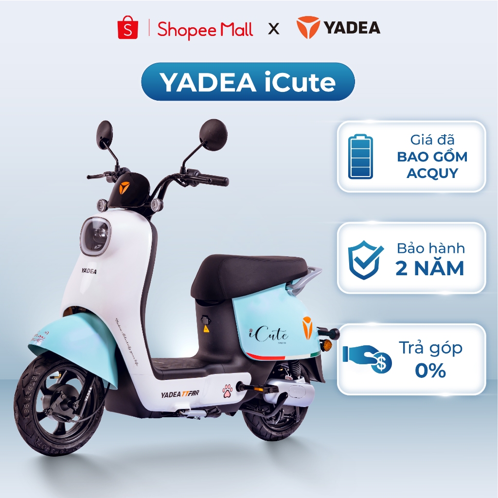 [TRẢ GÓP 0%] Xe Máy Điện Yadea iCute Đáng Yêu 70Km Một Lần Sạc Dung Tích Cốp 11 L - Bảo Hành 2 Năm | Shopee Việt Nam
