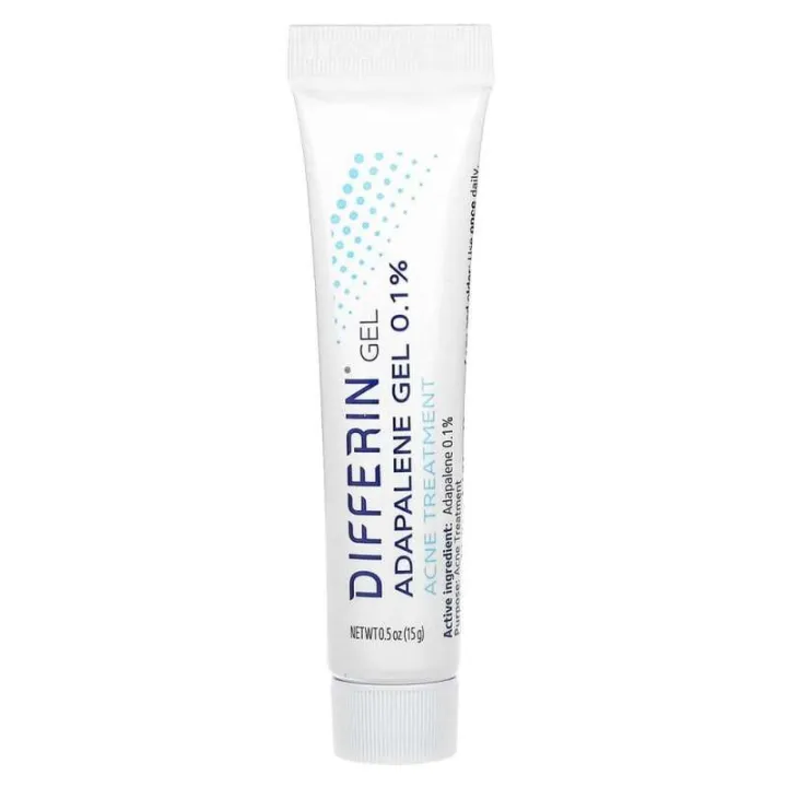 Differin Adapalene Gel 0.1% for acne treatment fragrance-free 0.5 ounces 15 grams.