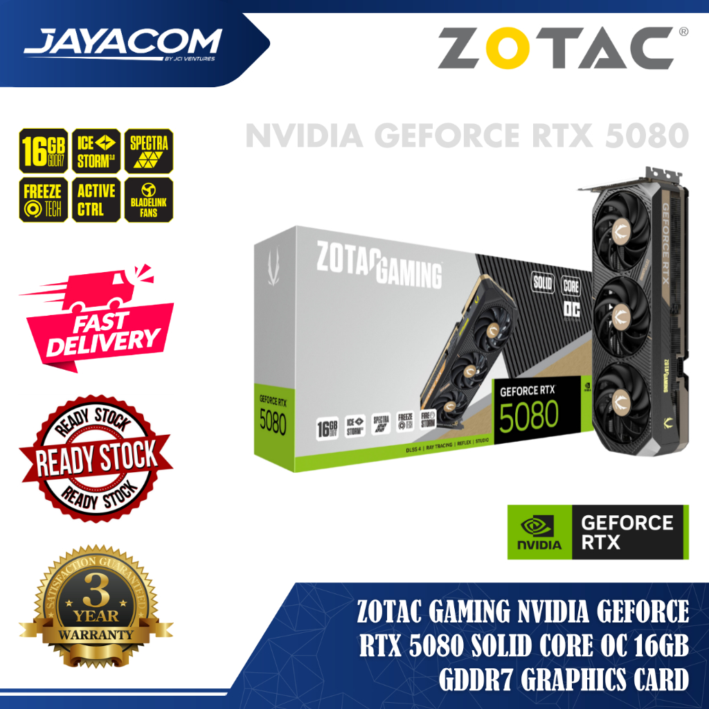 ZOTAC GAMING Nvidia GeForce RTX 5080 SOLID CORE OC 16GB GDDR7 Graphics Card [ZT-B50800J2-10P] | Shopee Malaysia