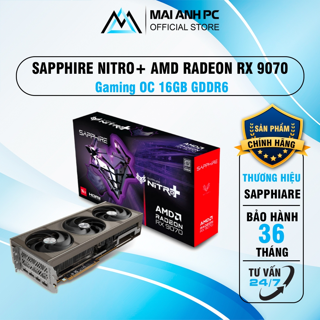 Card màn hình Sapphire Nitro+ AMD Radeon RX 9070 Gaming OC 16GB GDDR6 | Shopee Việt Nam