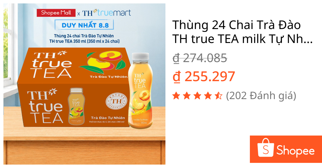 Thùng 24 Chai Trà Đào TH true TEA milk Tự Nhiên 350ml (24 Chai) | Shopee Việt Nam
