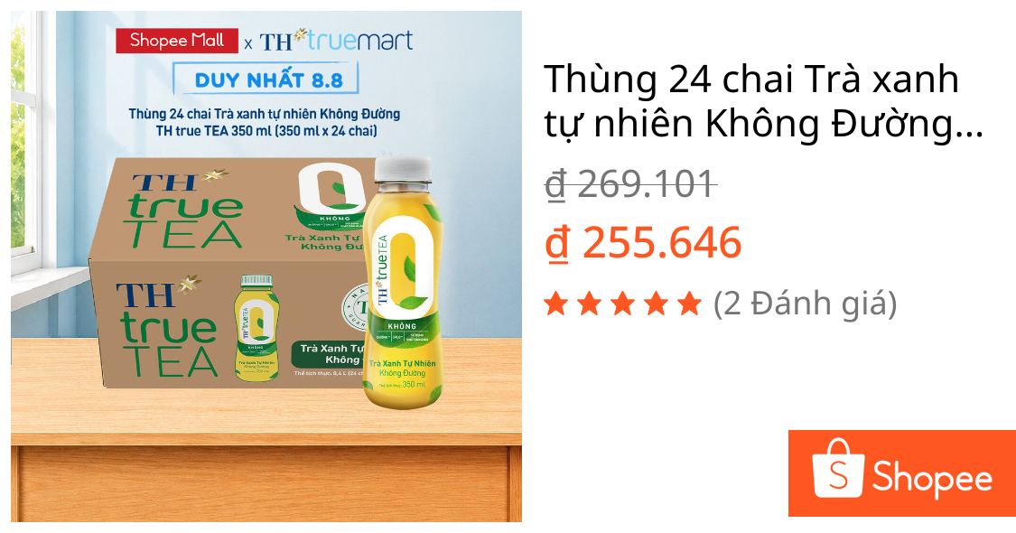 Thùng 24 chai Trà xanh tự nhiên Không Đường TH true TEA 350 ml | Shopee Việt Nam