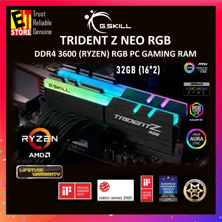 G.SKILL TRIDENT Z NEO RGB (FOR AMD RYZEN) 32GB (2x16GB) DDR4 3600MHz PC GAMING MEMORY RAM | Lazada Malaysia
