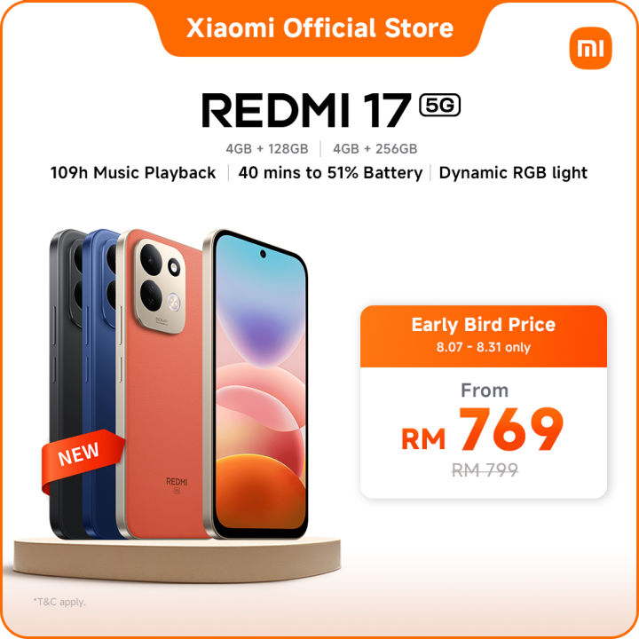 REDMI 17 5G Smartphone | Massive 7500mAh (typ) battery,Snapdragon® 4 Gen 5 with 5G,Durable Corning® Gorilla® Glass 7i,Dynamic RGB light,50MP AI dual camera system | Lazada Malaysia