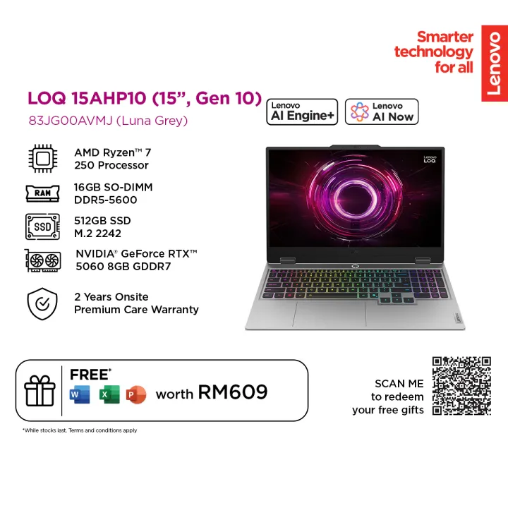 LENOVO LOQ 15.6" FHD (R7 250/16GB DDR5/512GB SSD/RTX5060 8GB/W11H/2YW/ FOC BACKPACK) 83JG006LMJ 83JG00AVMJ