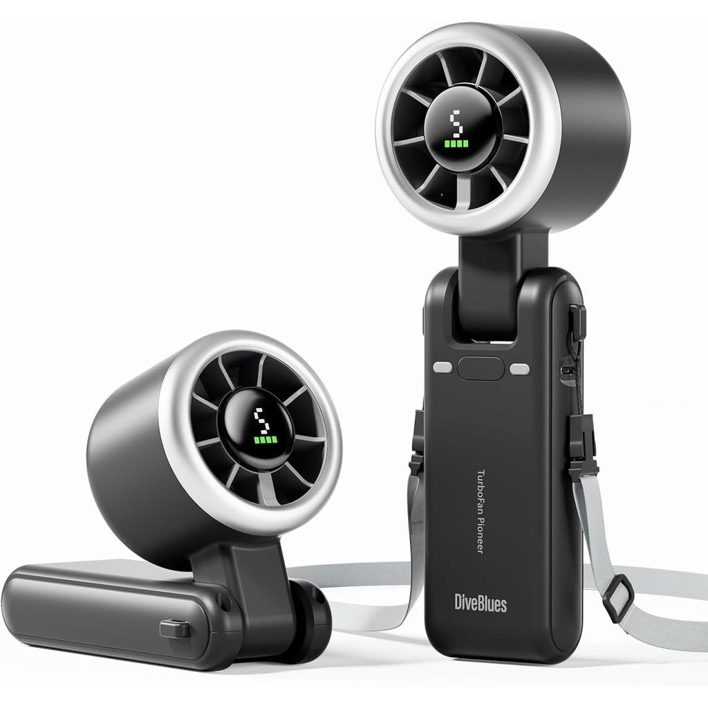 Diveblues Portable Handheld Turbo Fan, 5-speed Wind, Battery Powered, Battery Life Up to 12 Hours, 3-in-1 Handheld Fan, Equipped with Air Turbo Technology, Suitable for Outdoor Activities, Travel, Work, Color Is Obsidian Color. | Shopee Malaysia