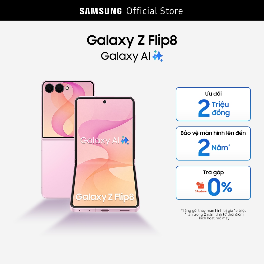 [Giao hàng từ 8.8] Điện thoại Samsung Galaxy Z Flip8, 12GB/256GB, FlexCam 50MP, Galaxy AI, Màn hình FlexWindow 4.1 | Shopee Việt Nam