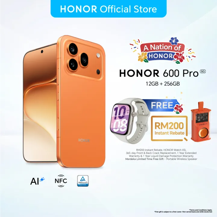 HONOR 600 Pro 5G Android Smartphone 28(12+16)GB+256GB | 28(12+16)GB+512GB | Next-Gen AI Imaging | 7000mAh Battery | Lazada Malaysia