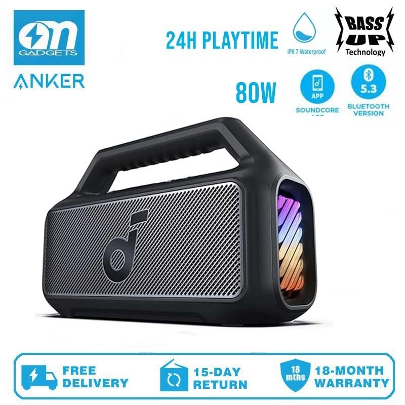 ANKER A3138 Soundcore Motion Boom 2 Speaker With 80W, BassUp 20, 24H Playtime, IPX7 Waterproof, Floatable, RGB Lights | Shopee Malaysia