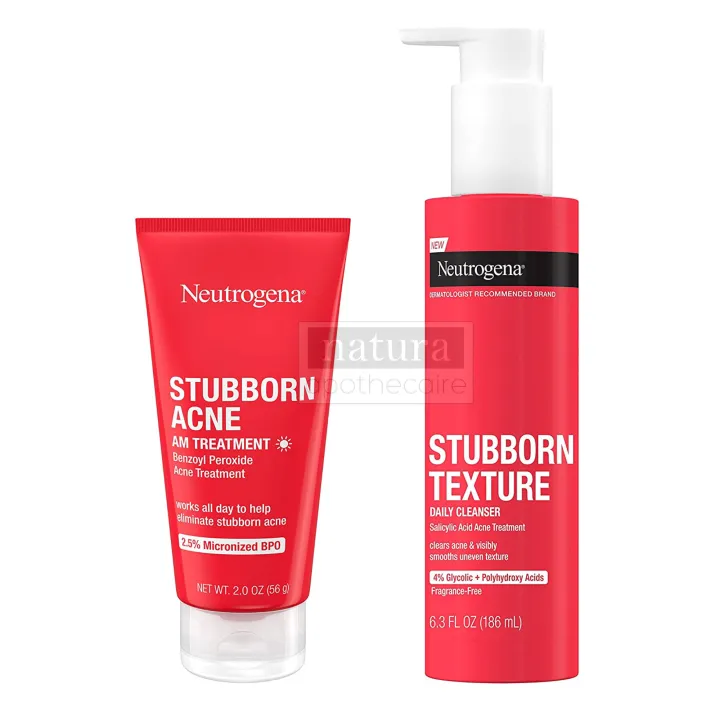 Neutrogena, Stubborn Acne AM Treatment with 2.5% Benzoyl Peroxide, Vanishing Formula, 56g / Stubborn Texture Daily Cleanser, 186ml | Lazada Malaysia