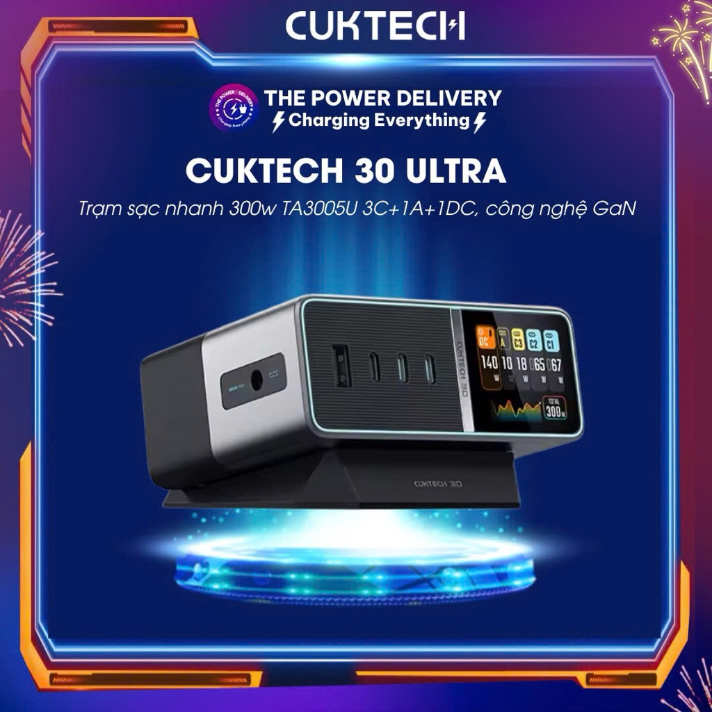 Trạm sạc nhanh Cuktech 30 Ultra 300w TA3005U 3C+1A+1DC, công nghệ GaN, màn hình hiển thị chi tiết | Shopee Việt Nam