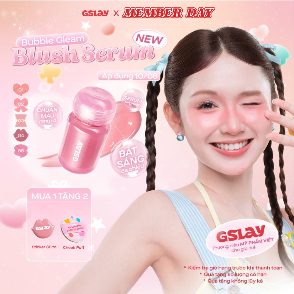 Má hồng kem dạng lỏng GSLAY Bubble Gleam Blush Serum căng bóng bắt sáng, mỏng nhẹ, lâu trôi thuần chay (4.5ml) | Shopee Việt Nam