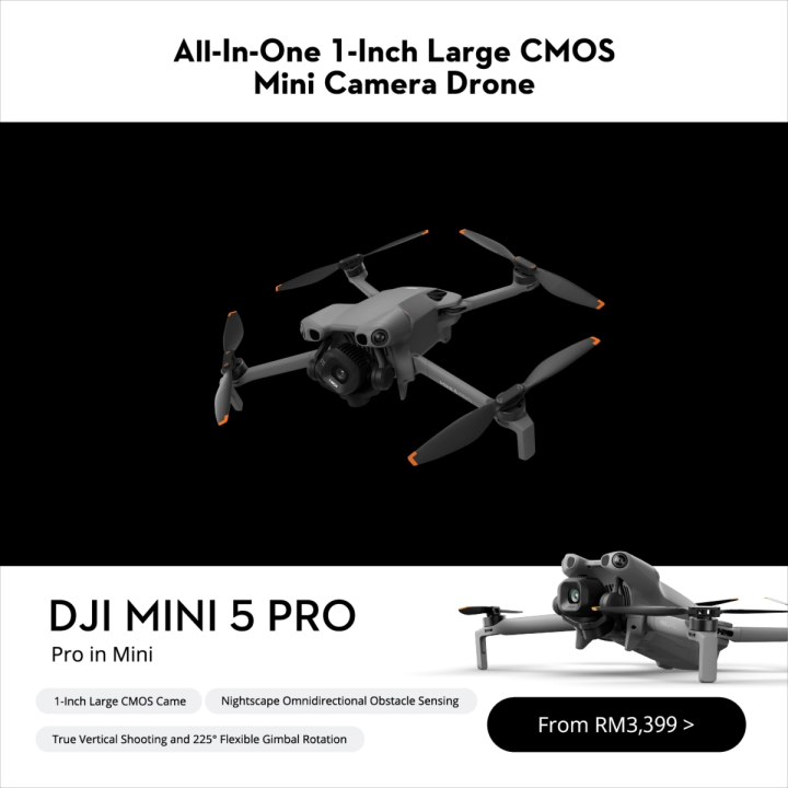 DJI Mini 5 Pro -Camera Drone | 1-Inch CMOS Camera | Vertical Shooting & 225° Rotation | Lightweight | Obstacle Sensing | Lazada Malaysia