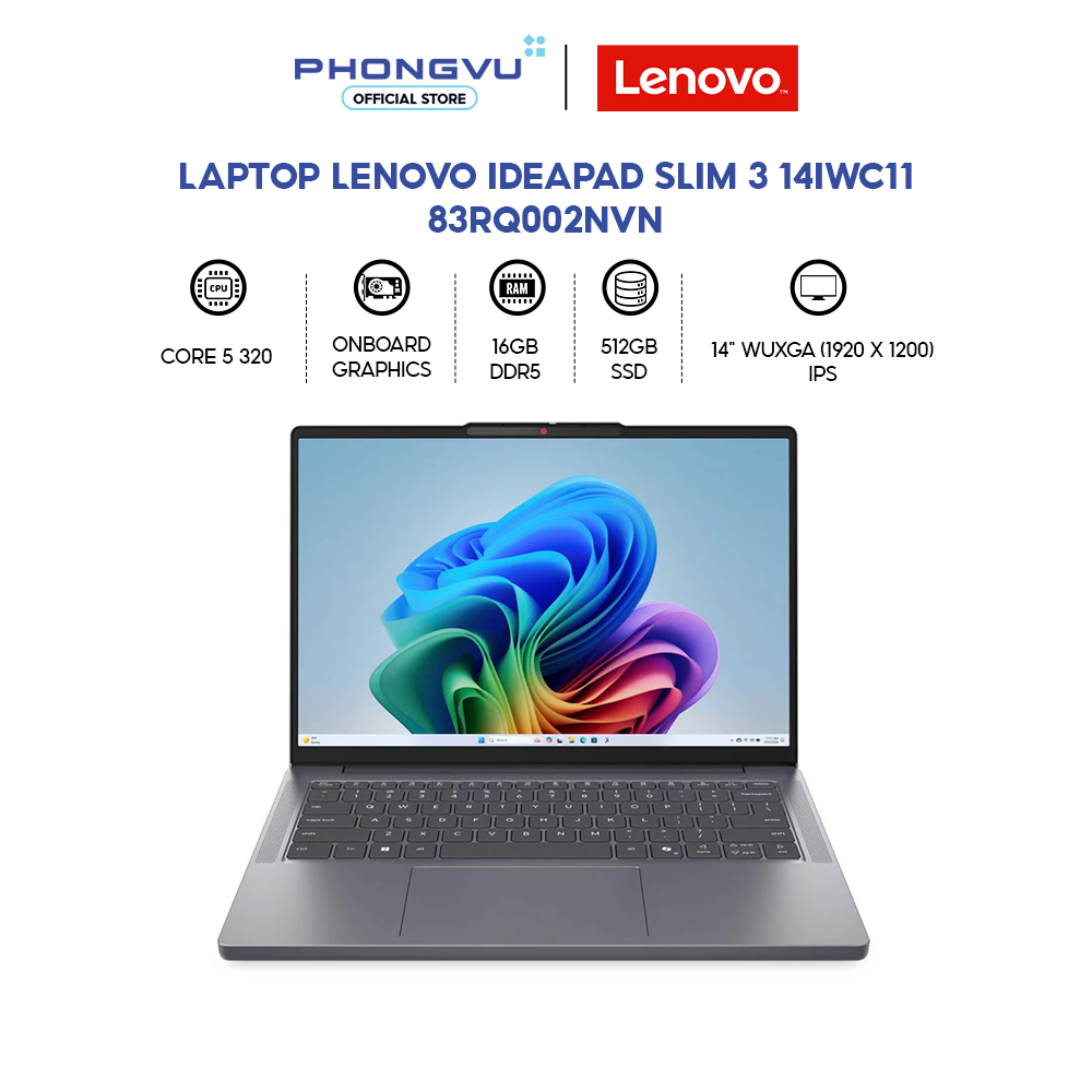 Laptop Lenovo IdeaPad Slim 3 14IWC11 - 83RQ002NVN (Core 5 320/ 16GB/ 512GB/ Windows 11 Home SL) - BH 24 Tháng | Shopee Việt Nam