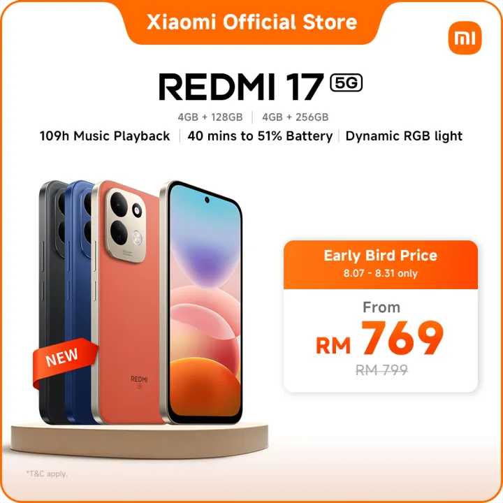 REDMI 17 5G Smartphone | Massive 7500mAh (typ) battery,Snapdragon® 4 Gen 5 with 5G,Durable Corning® Gorilla® Glass 7i,Dynamic RGB light,50MP AI dual camera system | Lazada Malaysia