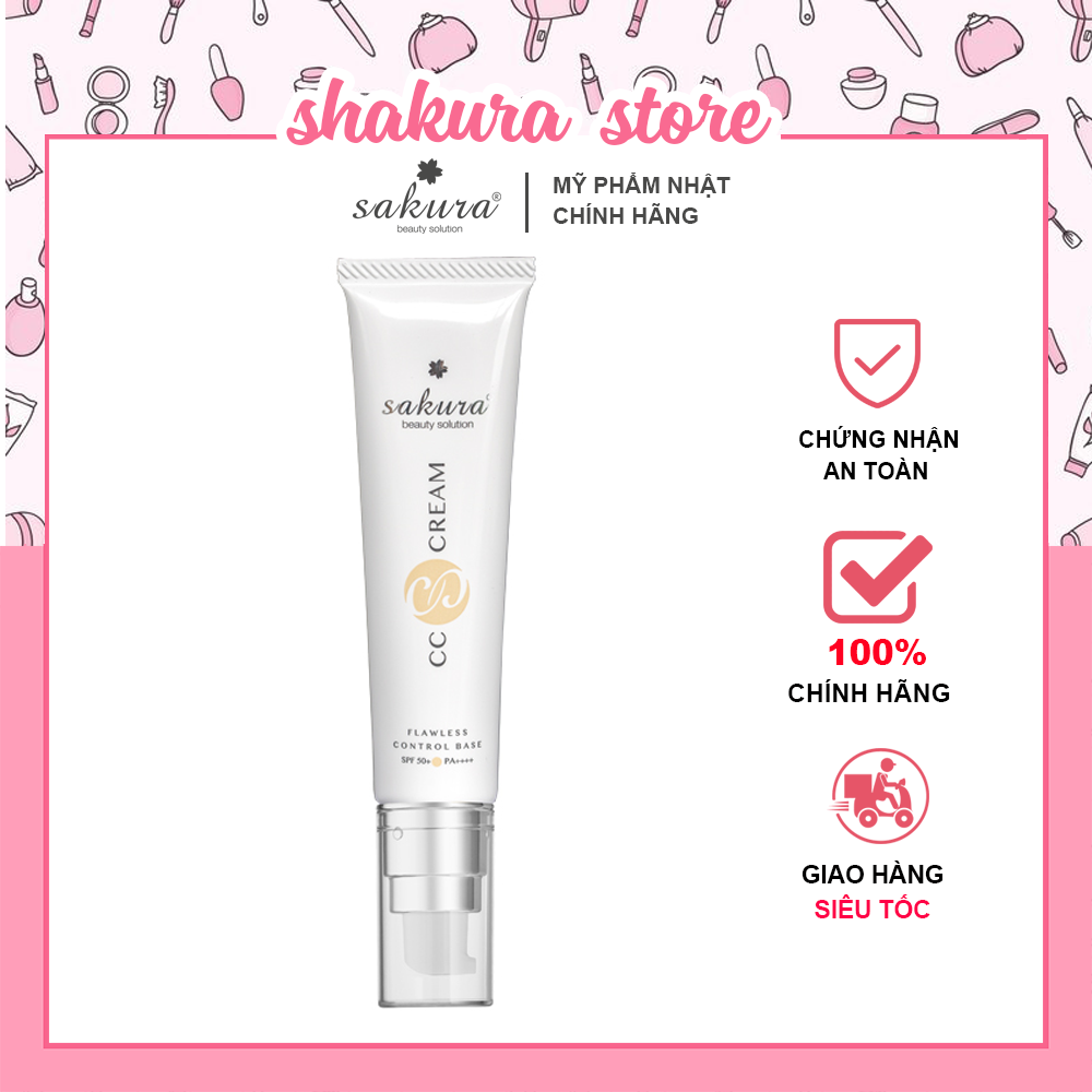 [MỸ PHẨM SAKURA CHÍNH HÃNG]KEMTRANG ĐIỂM CHỐNG NẮNG SAKURA CC CREAM FLAWLESS CONTROL BASE - KEM NỀN TRANG ĐIỂM CHỐNG NẮNG - KEM CC CREAM 3IN1- TUYP40ML