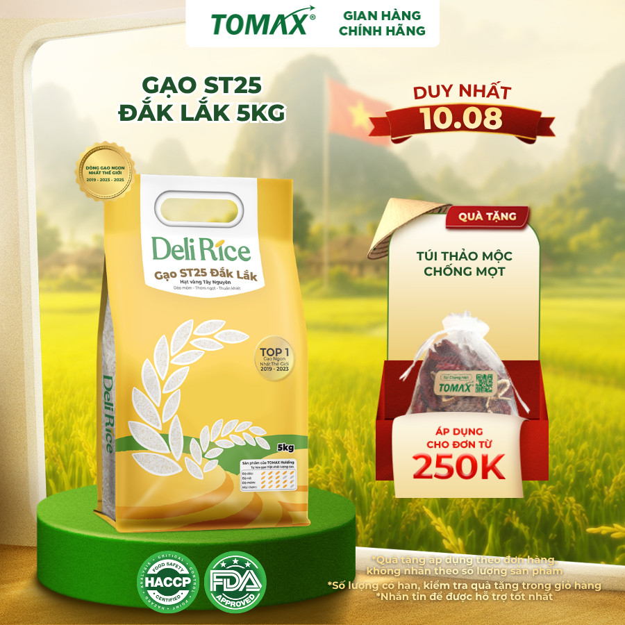 Gạo ST25 Deli Rice Túi 1kg & 5kg Thượng Hạng, Dẻo Thơm Tự Nhiên, Vị Ngon Hòa Quyện - TOMAX | Shopee Việt Nam