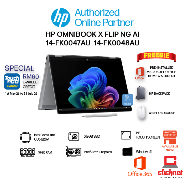 HP OMNIBOOK X FLIP NG AI 14 (AI 7 350, 16GB RAM, 512GB SSD, 14" 2K Touch Laptop, W11, HS+M365) | Shopee Malaysia