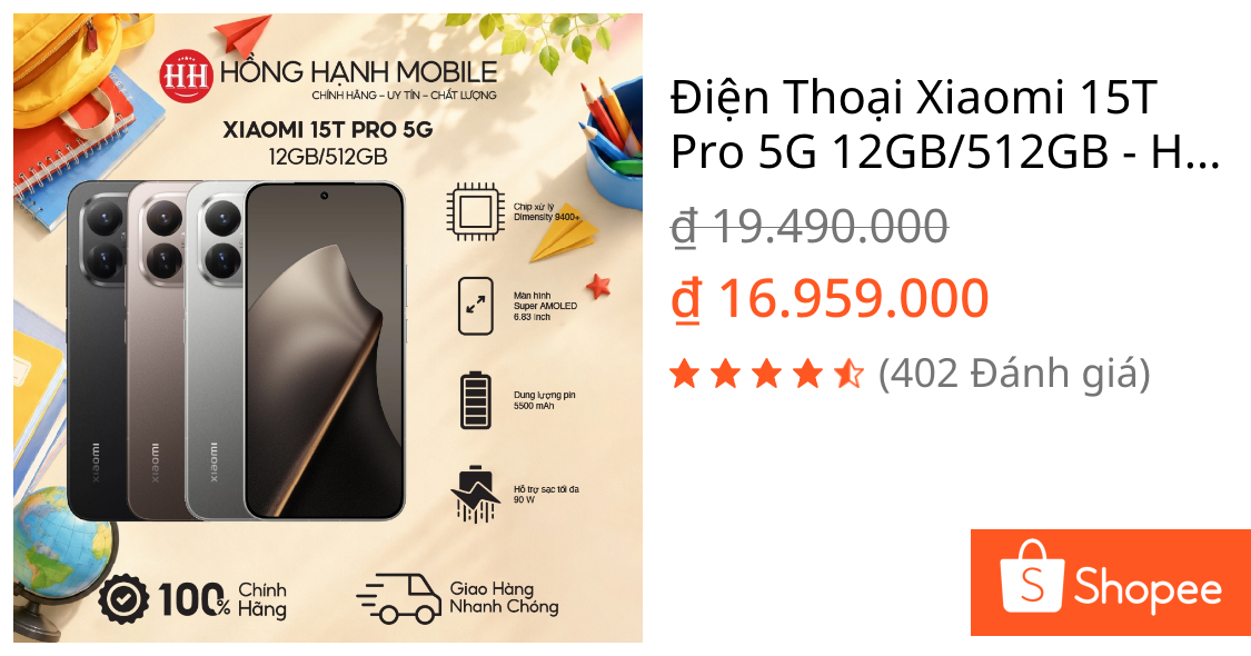 Điện Thoại Xiaomi 15T Pro 5G 12GB/512GB - Hàng Chính Hãng | Shopee Việt Nam