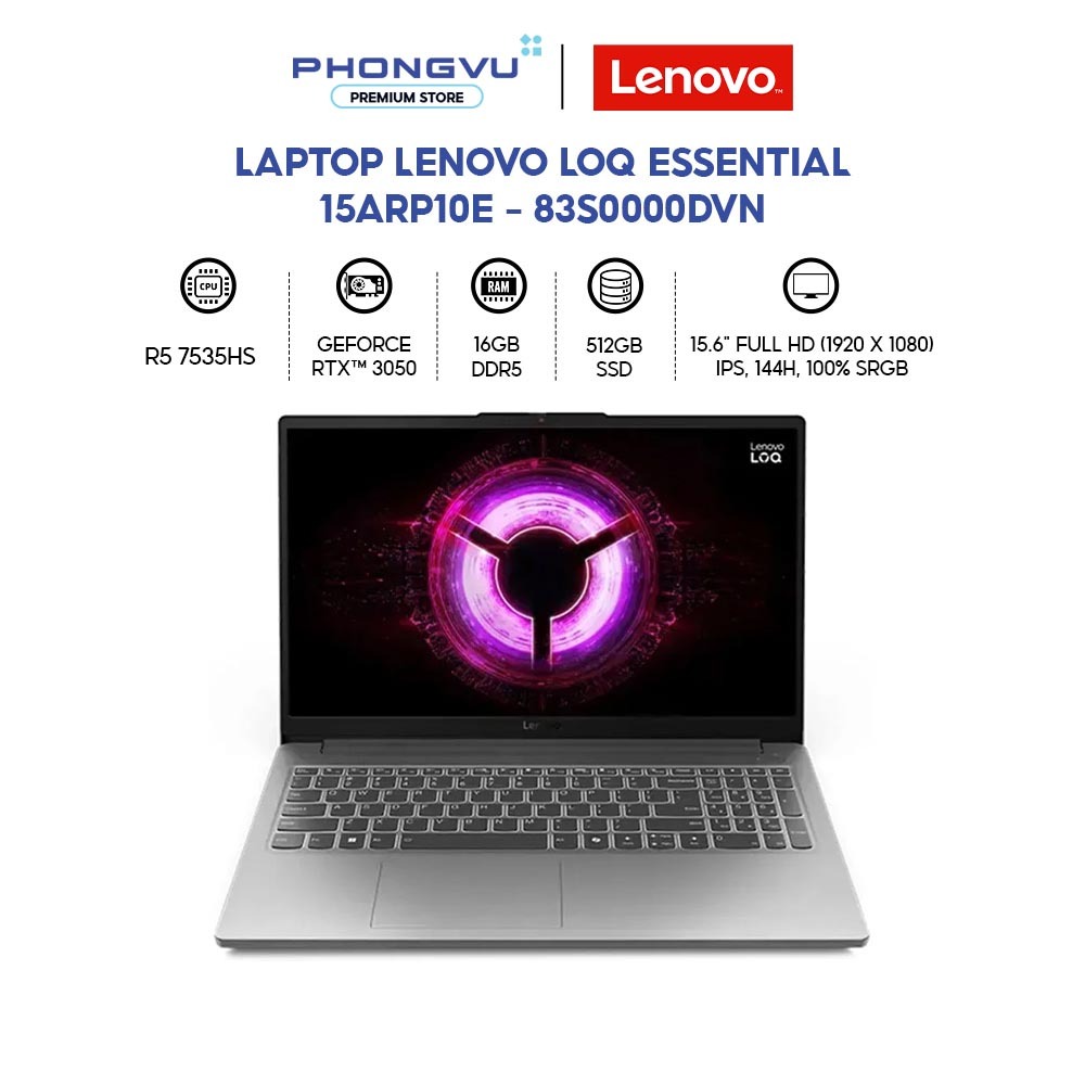 Laptop Gaming Lenovo LOQ Essential 15ARP10E (Xám) - Ryzen 5 7535HS | 16GB | 512GB | RTX 3050 - Bảo Hành 24T | Shopee Việt Nam