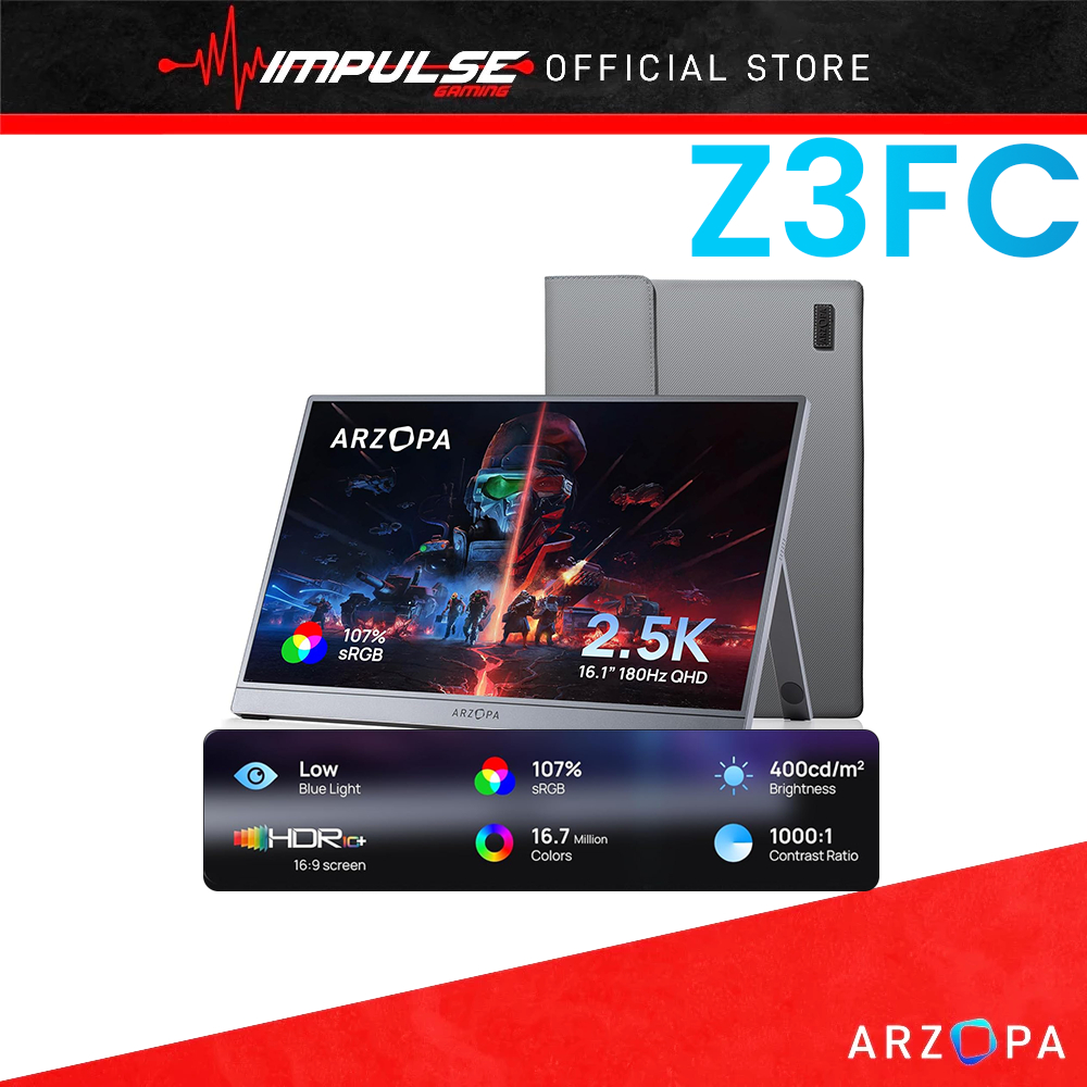 Arzopa Z3FC 16.1'' 180Hz 2.5K Portable Monitor - 2560x1440 QHD 107% sRGB, Ultra Slim, Eye Care, HDR, PC, PS5, Mac, Xbox | Shopee Malaysia