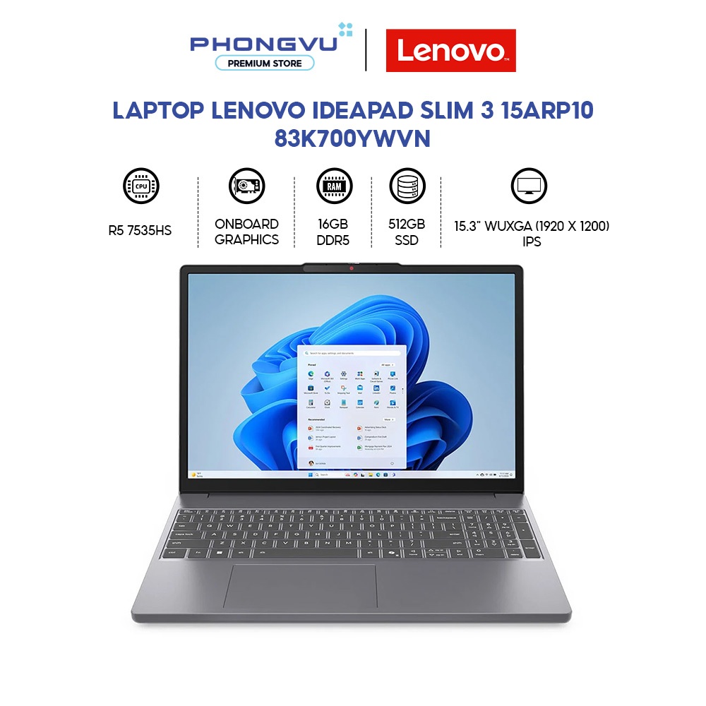 Laptop Lenovo IdeaPad Slim 3 15ARP10 - Ryzen 5 7535HS - RAM 16GB - 512GB SSD - Bảo hành 36 tháng | Shopee Việt Nam